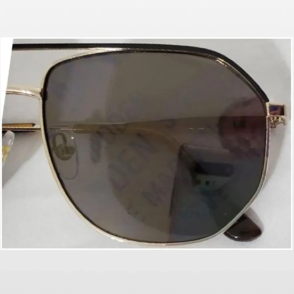 New Steve Madden Sunglasses Logo Printed Mirrored Aviators Black Gold NWT - Picture 6 of 16